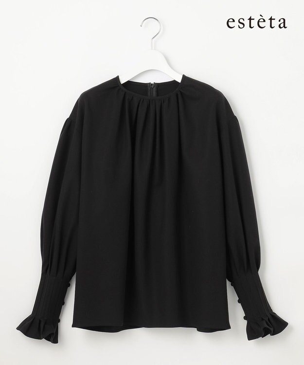 23区 【エステータ】コットンダブルクロス 長袖ブラウス ブラック系