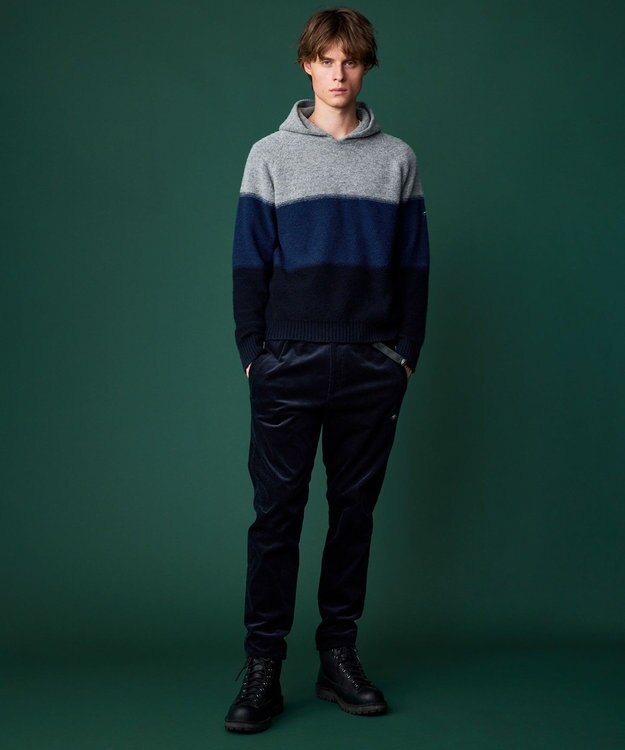 JOSEPH ABBOUD MOUNTAIN 【イタリア糸使用/軽量】パネルボーダー ニットパーカー ネイビー系2