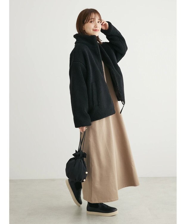 Green Parks スタンドカラーボアブルゾン Black