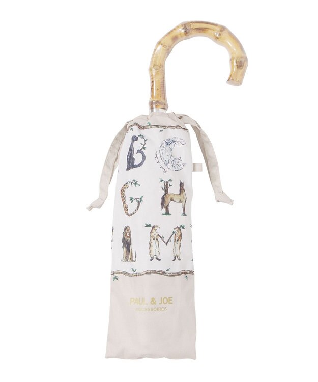 MOONBAT ポール & ジョー (PAUL & JOE ACCESSOIRES) ABC Garden アニマル 折りたたみ傘 竹手元 巾着型傘袋 ベージュ