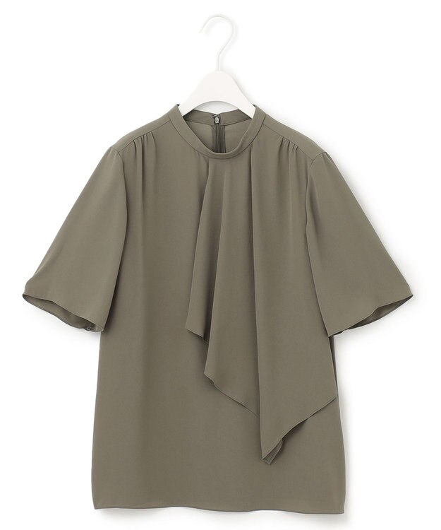 ICB 【洗える】 Back Satin Amunzen フリルブラウス アッシュカーキ系