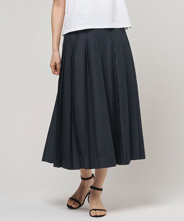 J.PRESS LADIES L エアリースパンボイル プリーツ スカート ネイビー系