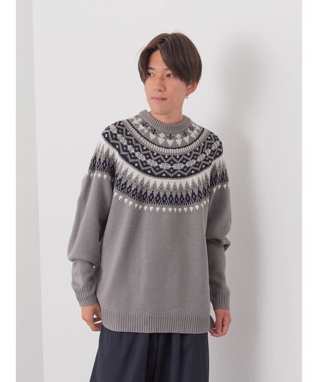 CRAFT STANDARD BOUTIQUE 【男女兼用】求心柄クルーネックニット Gray Mixture