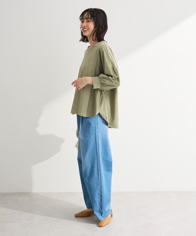 Green Parks ７分袖サイドシャーリングドッキングプルオーバ Khaki