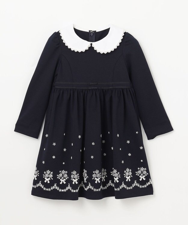 ANY KIDS 襟付き 長袖 ワンピース ネイビー