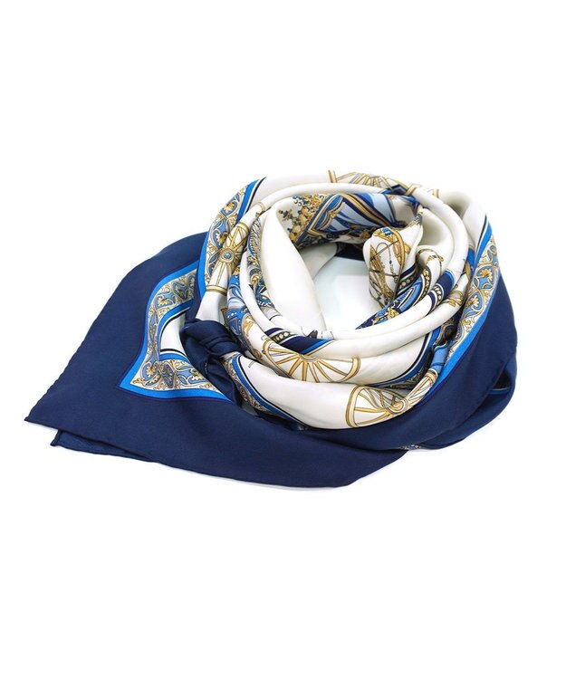 Marca ＜再登場！＞【伝統横濱スカーフ】馬車行列  大判 シルクツイル スカーフ ネイビー