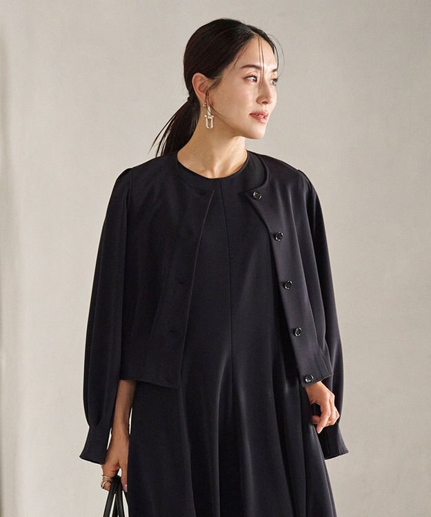 #Newans 【セレモニーにも】コクーンフォルムカーディガンジャケット ネイビー