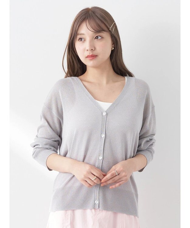 earth music&ecology ラメ入りニットカーディガン Light Gray