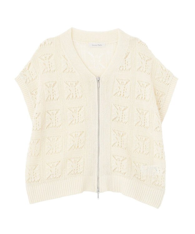 Green Parks 透かし編みＺＩＰニットベスト Ivory