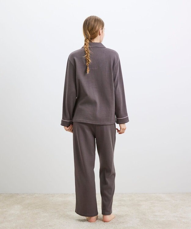 une nana cool 【綿混】ソフトコットンリブ 長袖開襟パジャマ MADE WITH LIBERTY FABRIC アッシュブラウン