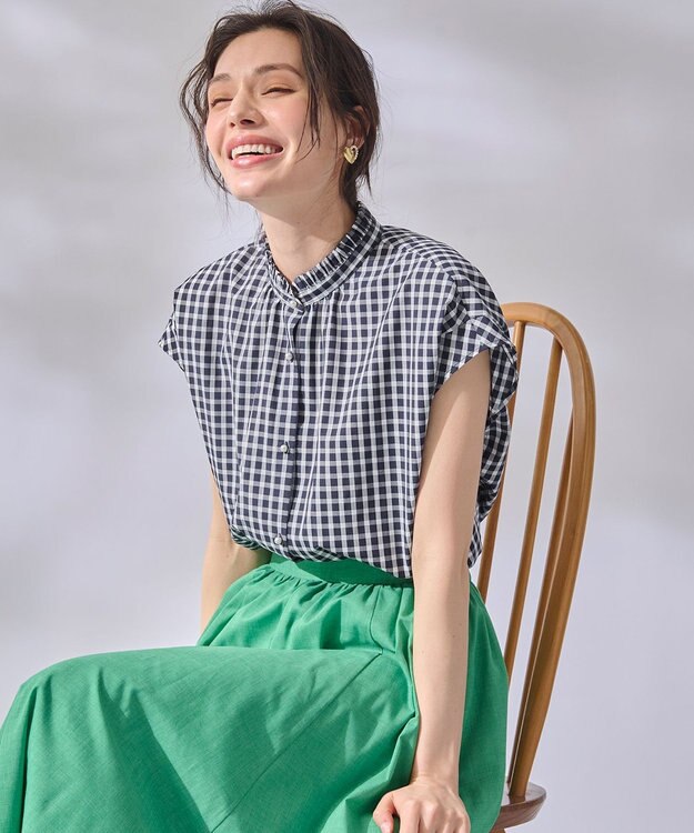 ANY 【UVカット/吸水速乾/抗菌防臭】エニィファンクション ノースリーブブラウス ネイビーギンガム