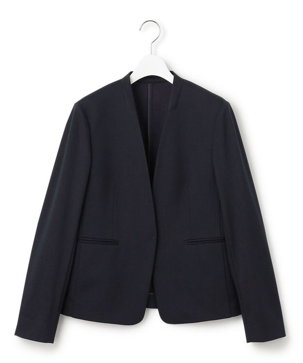 23区 【セットアップ対応/洗える】トリアセジャージー ノーカラージャケット ネイビー系