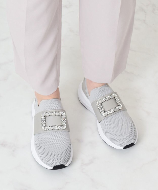 Bridget Birkin 【Bridget Birkin】ビジューバックルニットスニーカー ライトグレー