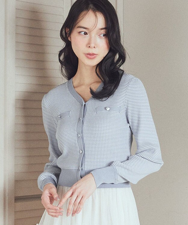 earth music&ecology マイクロボーダーＶネックコンパクトカーディガン Grayish Blue