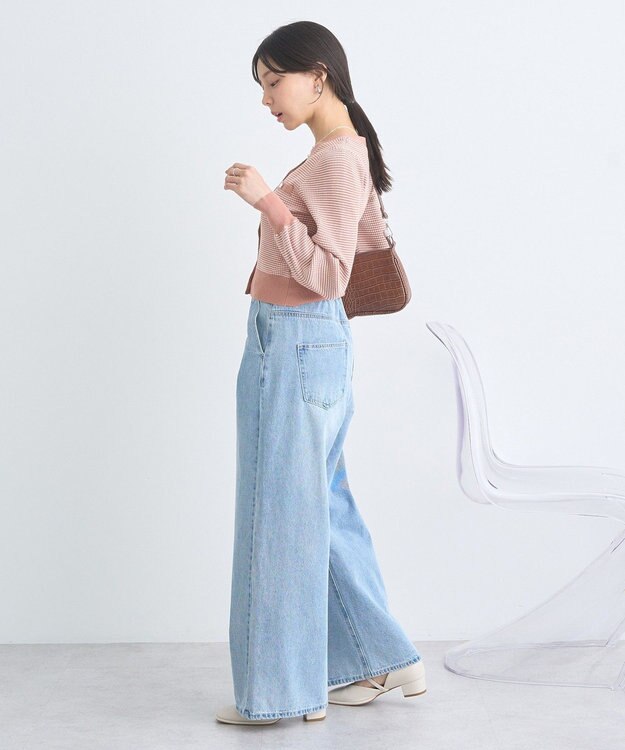 earth music&ecology マイクロボーダーＶネックコンパクトカーディガン Pink Orange