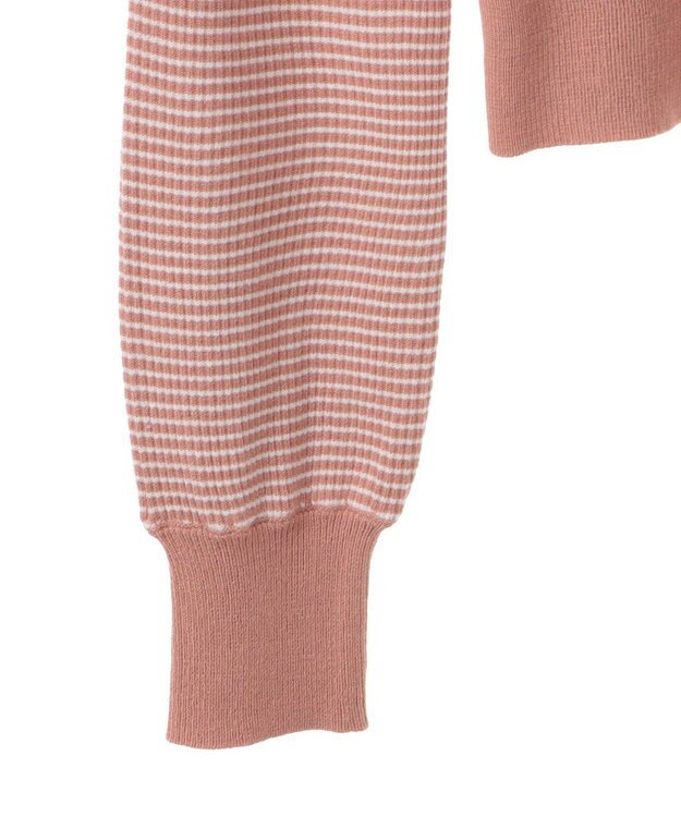 earth music&ecology マイクロボーダーＶネックコンパクトカーディガン Pink Orange