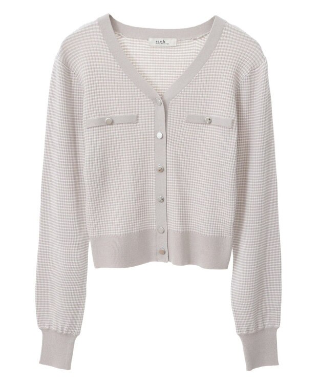 earth music&ecology マイクロボーダーＶネックコンパクトカーディガン Light Gray