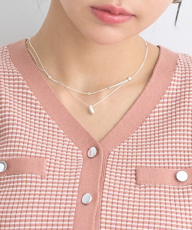 earth music&ecology マイクロボーダーＶネックコンパクトカーディガン Pink Orange