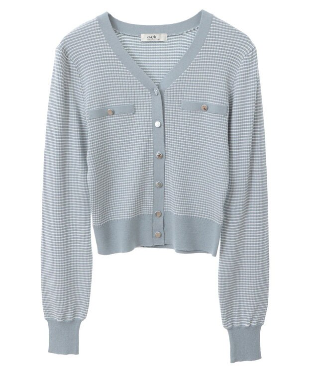 earth music&ecology マイクロボーダーＶネックコンパクトカーディガン Grayish Blue