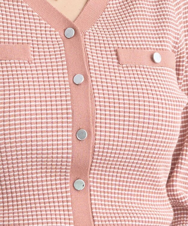 earth music&ecology マイクロボーダーＶネックコンパクトカーディガン Pink Orange