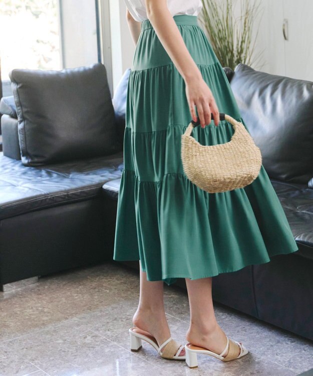 Tiaclasse 【洗える】ティアードフレアスカート グリーン