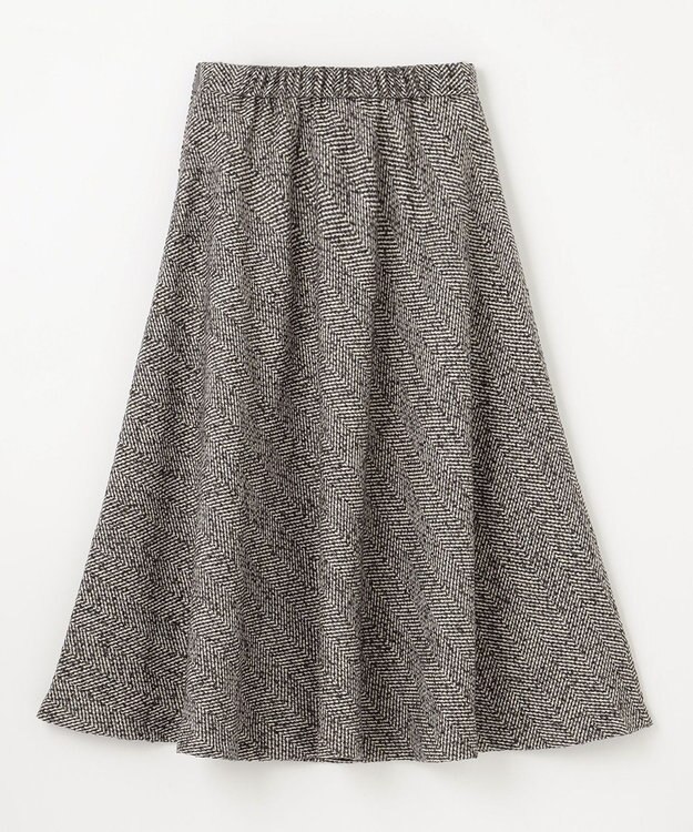 ANY 【ウエストゴム】ループツイードヘリンボーンフレアスカート グレーベース