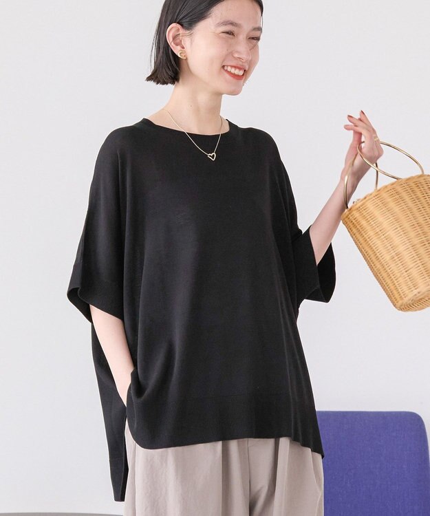 AMERICAN HOLIC 接触冷感サイドスリットニットプルオーバー Black