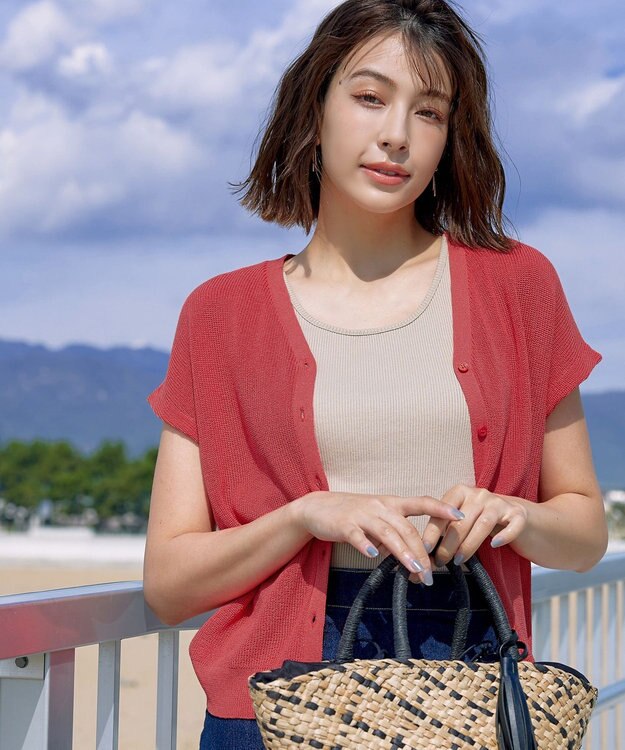 Tiaclasse 【洗える】リネンタッチカーディガン コーラル