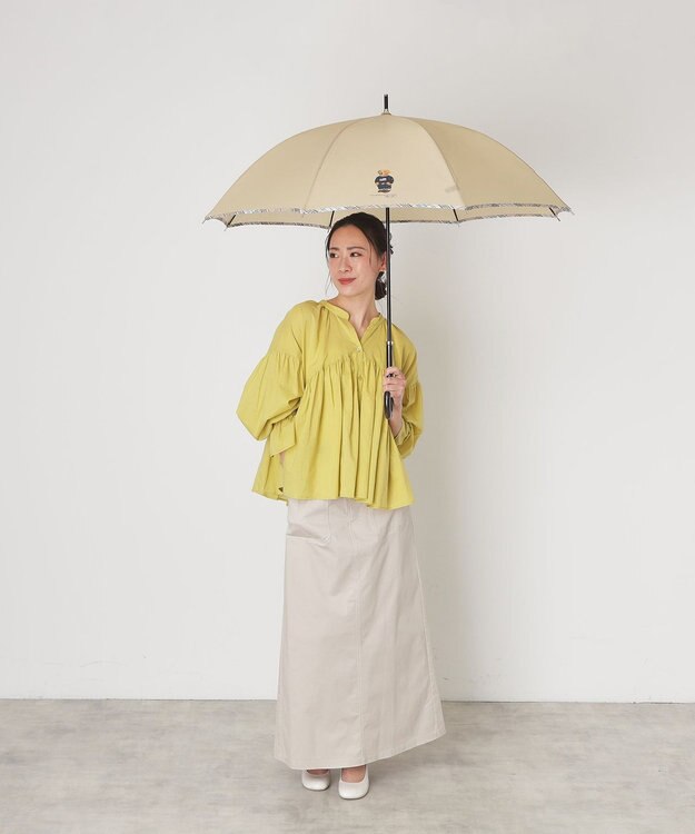 MOONBAT 【WEB限定】POLO RALPH LAUREN（ポロ ラルフローレン）ポロベア×チェックパイピング 無地 FLAG BEAR 長傘 8本骨 ベージュ