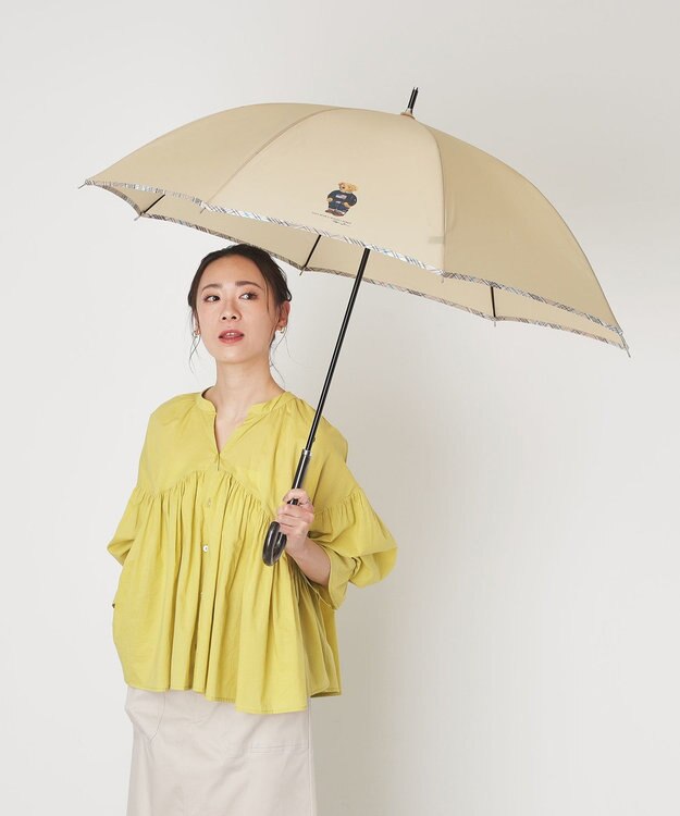 MOONBAT 【WEB限定】POLO RALPH LAUREN（ポロ ラルフローレン）ポロベア×チェックパイピング 無地 FLAG BEAR 長傘 8本骨 ベージュ