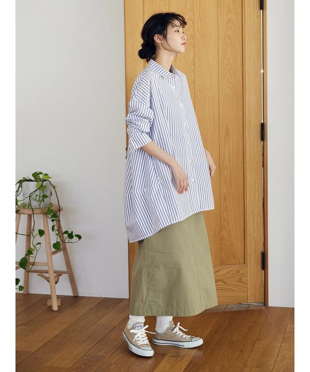 CRAFT STANDARD BOUTIQUE イージーケアコクーンポケ付きチュニック Stripe White