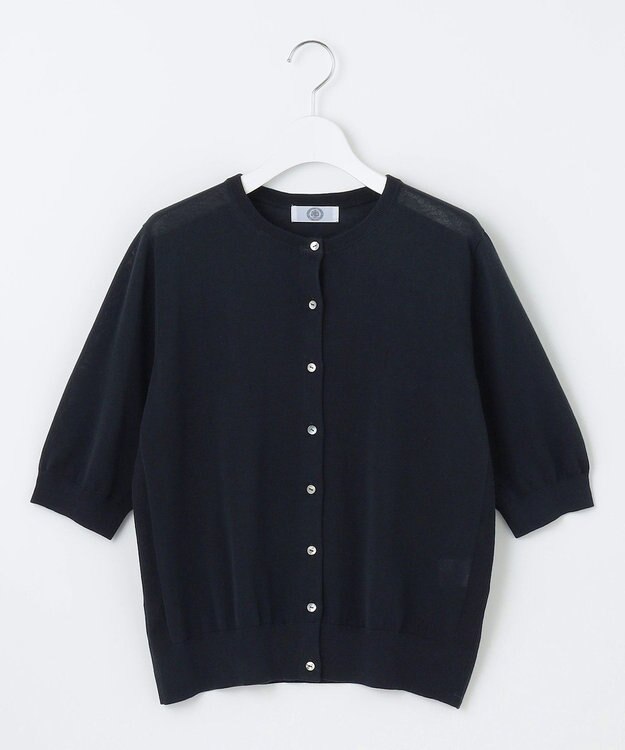 J.PRESS LADIES 【洗える・抗菌防臭】コットンアセテート クルーネック カーディガン ネイビー系