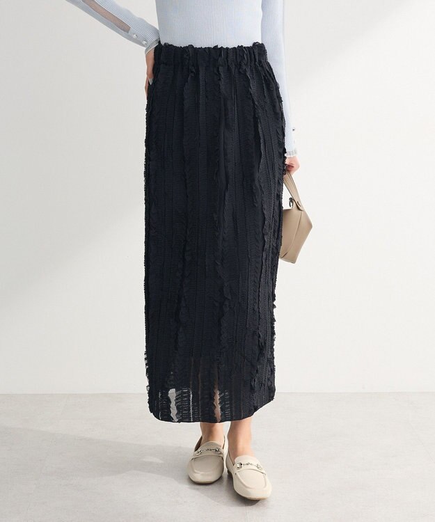 Green Parks ジャガードストライプフリルＩラインスカート Black