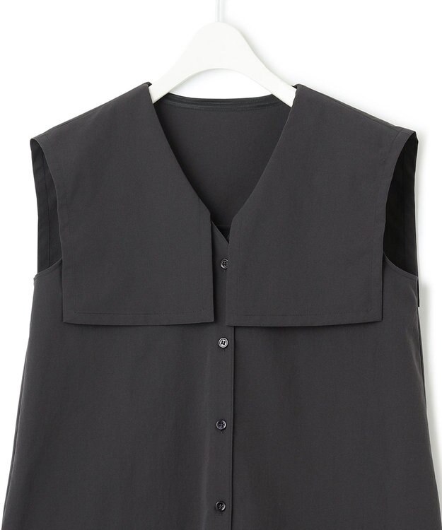 ICB L 【洗える】ヴィンテージスパンブロード ビックカラーブラウス グレー系