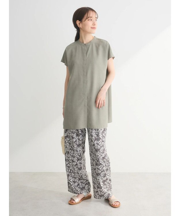 Green Parks 接触冷感　比翼ボタンチュニック Khaki