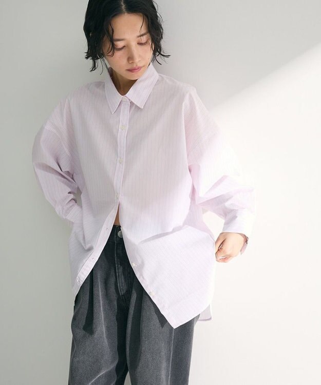 Green Parks イージーケアストライプシャツ Pink