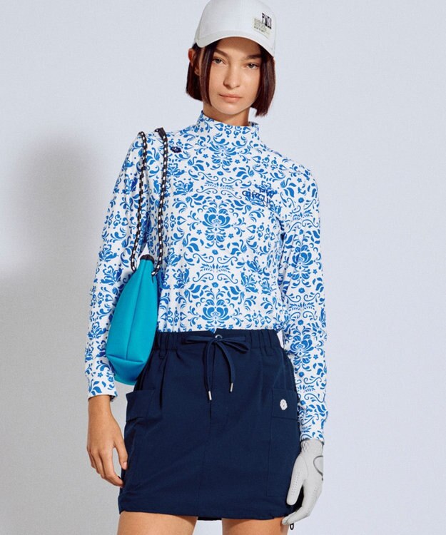 PW CIRCULUS 【吸水速乾 / UV遮蔽率99.5% UVカット / ストレッチ】【WOMEN】DELFT総柄 ロングスリーブモックT ゴルフウェア レディース スカイブルー系5