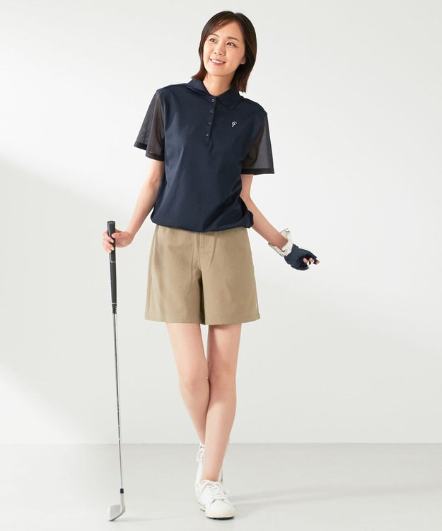 23区GOLF 【23Fondation/WOMEN】シアー袖 ニットポロ ネイビー系
