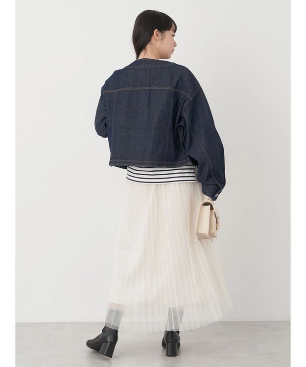 earth music&ecology ノーカラーツイルブルゾン Indigo