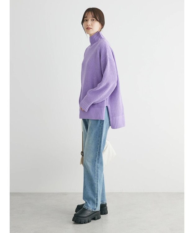Green Parks ｍｏｋｏモール畦ニット前後差プルオーバー Purple
