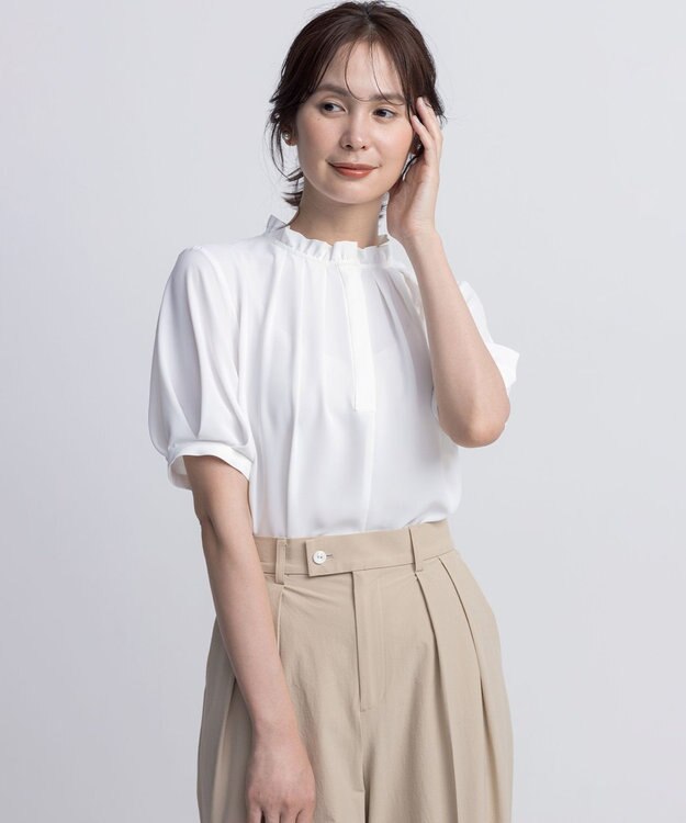 組曲 ライトデシンフリル襟 ブラウス アイボリー系