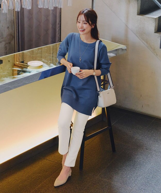 Tiaclasse 【安田美沙子さん着用・選べる2type・洗える】もちニットチュニック ボートネック：ブルー
