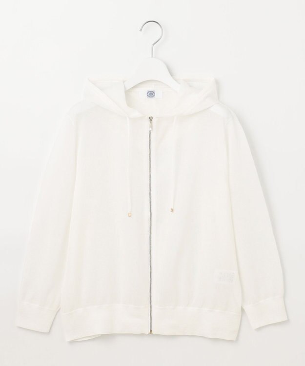 J.PRESS LADIES L 【洗える】シアーライトニット パーカー ホワイト系