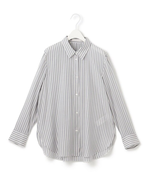 ICB 【接触冷感・洗える】 キュプラローンストライプ シャツ ティールグレーストライプ系
