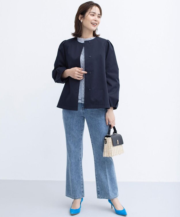 組曲 S コットンライクツイル ノーカラーショート丈コート ネイビー系