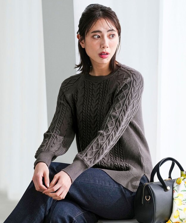 ANY SIS S ケーブル ニット プルオーバー スレート