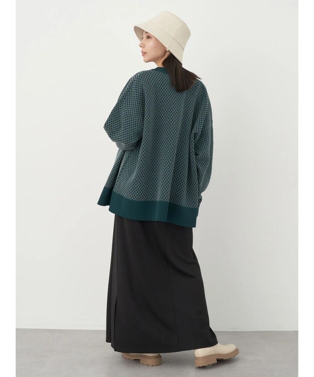 earth music&ecology ダイヤ柄ジャガードカーディガン Dark Green