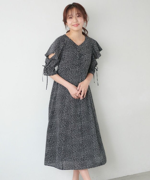 Feroux 【洗える】ショルダーオープンドット ワンピース ブラック系5