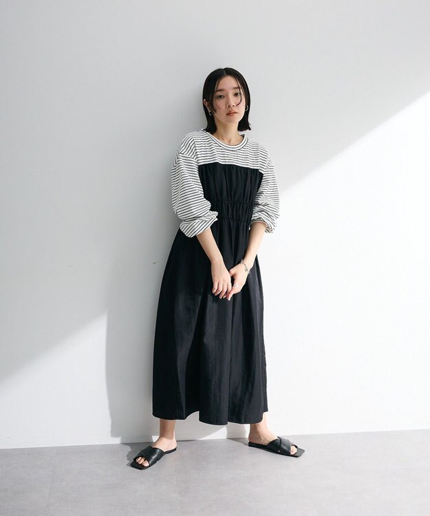 Green Parks シャーリングドッキングワンピース Black