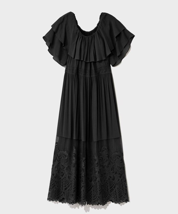 GRACE CONTINENTAL ラッフルレース切替マキシ ブラック